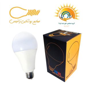 لامپ حبابی 20 وات LED زانیس به همراه جعبه محصول با پس زمینه سفید