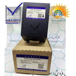 نمای روبروی فلو سوئیچ مدکو MDFS1 16 بار و لیبل محصول روی کارتن